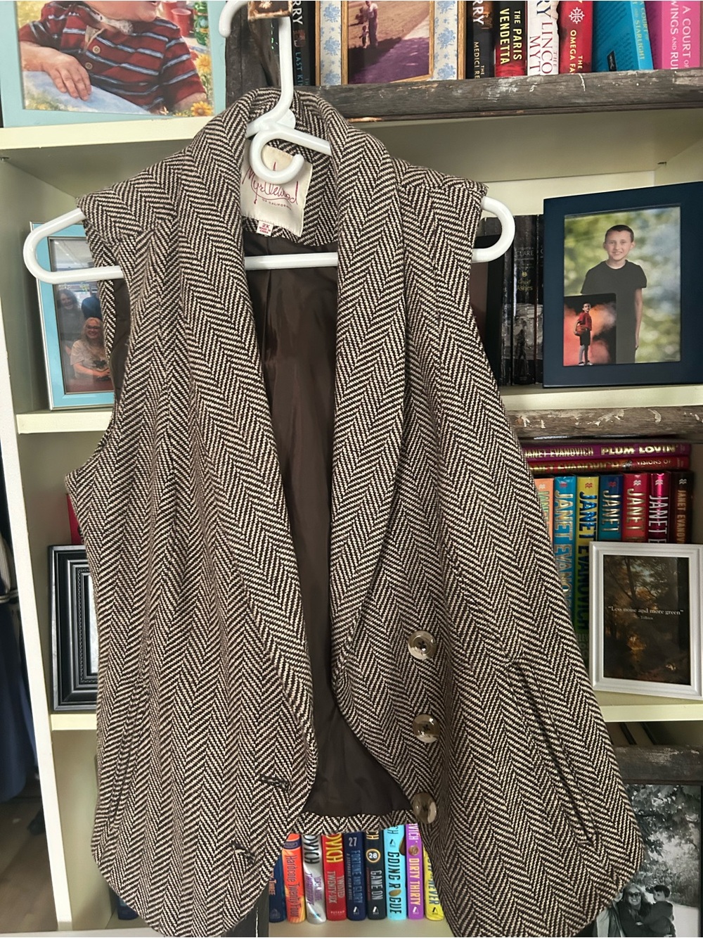 Sleeveless Herringbone Vest - Brown & Cream Womens Vest